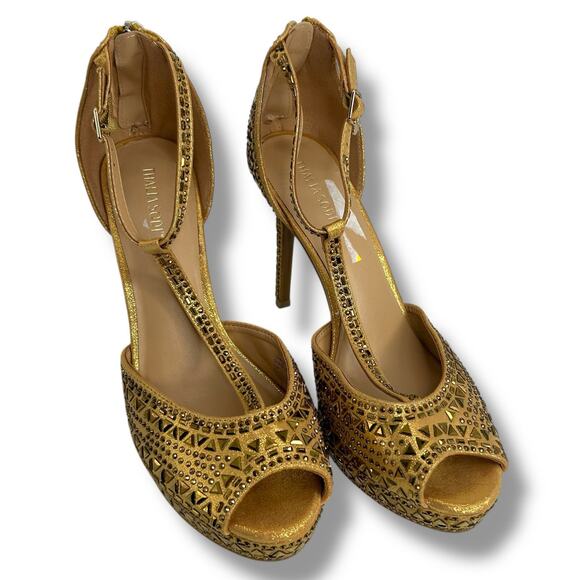 NEW Thalia Sodi Chacey Embellished T-Strap Platform Pumps Gold Size 11 Studded - Picture 2 of 12